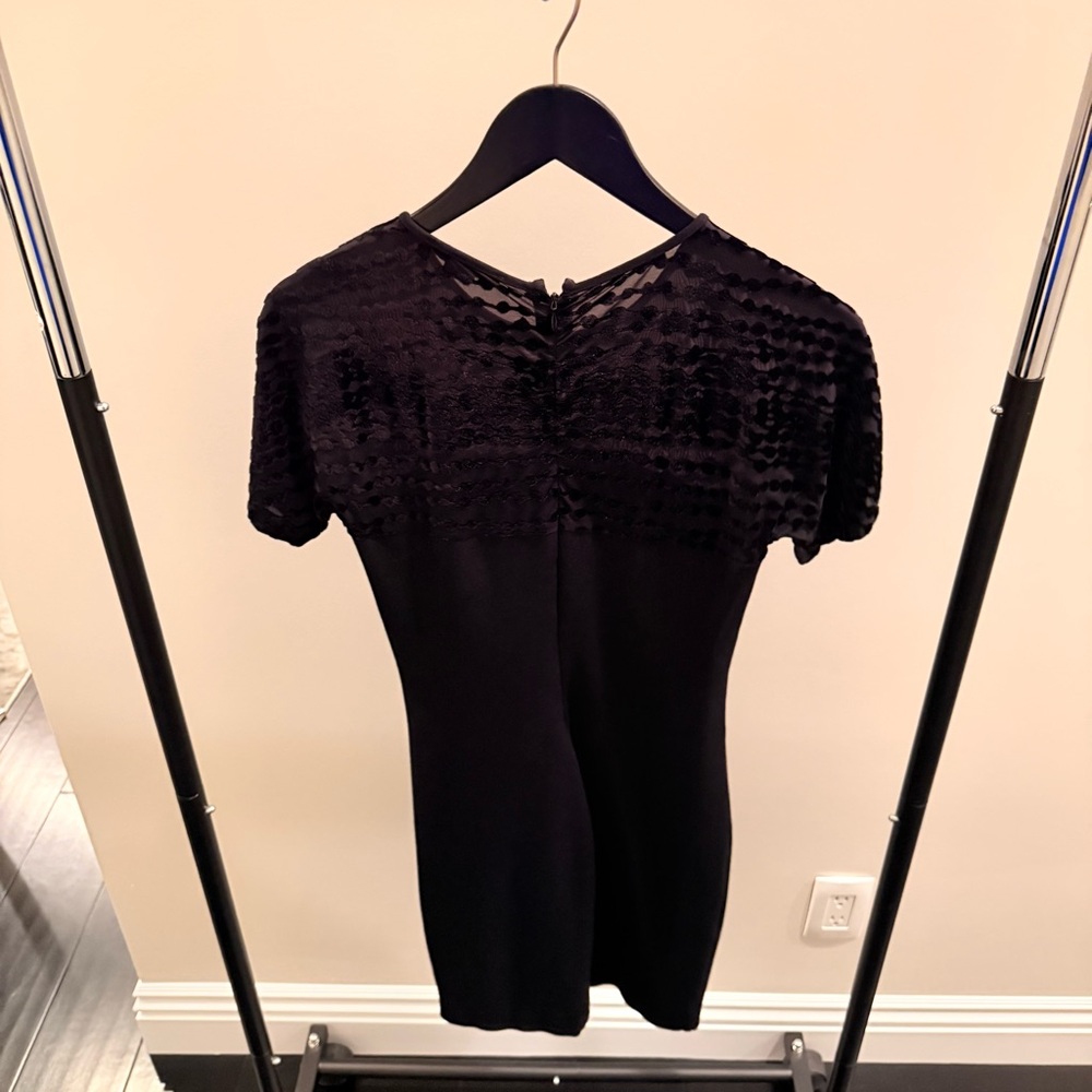 A|X Black Dress With a Mesh and Velvet-Textured Upper Panel | LIKE NEW - Picture 2 of 3